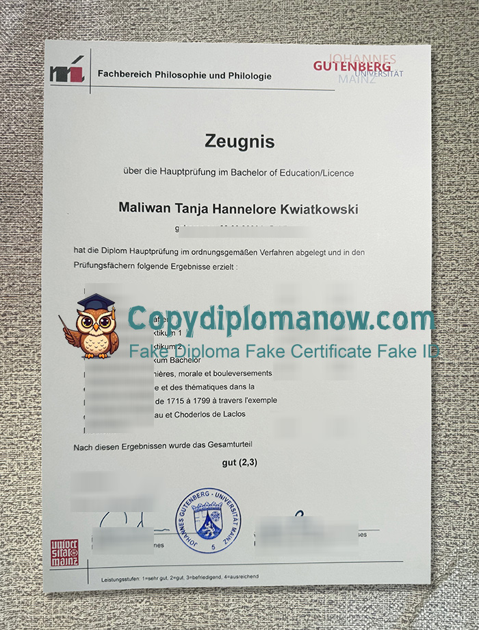 Johannes Gutenberg-Universität Mainz Zeugnis, JGU Zeugnis