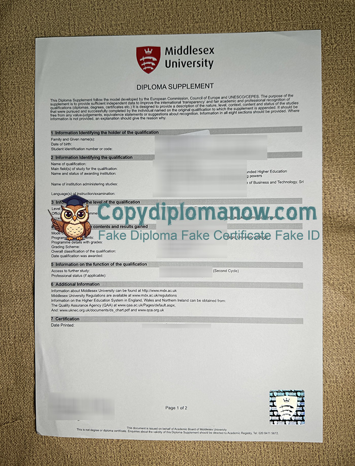 Middlesex University Diploma Supplement