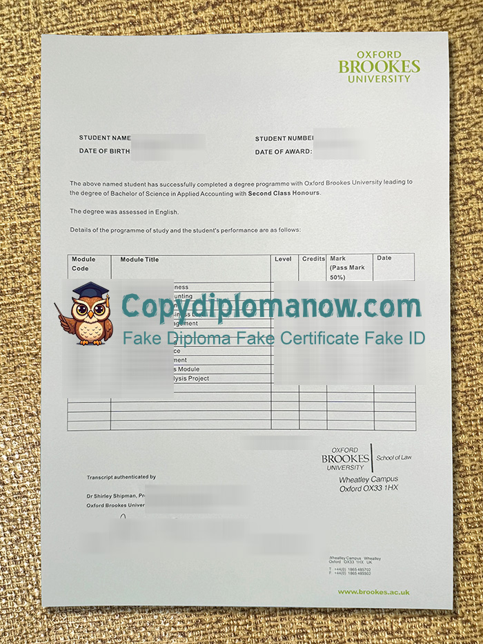 Oxford Brookes University Transcript