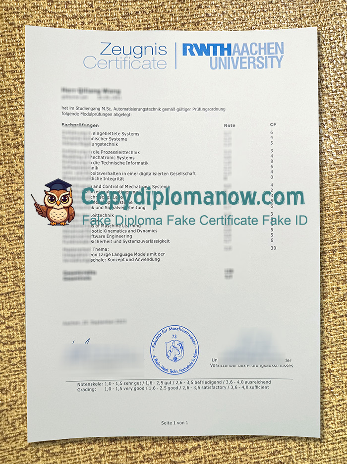 RWTH Aachen University Zeugnis