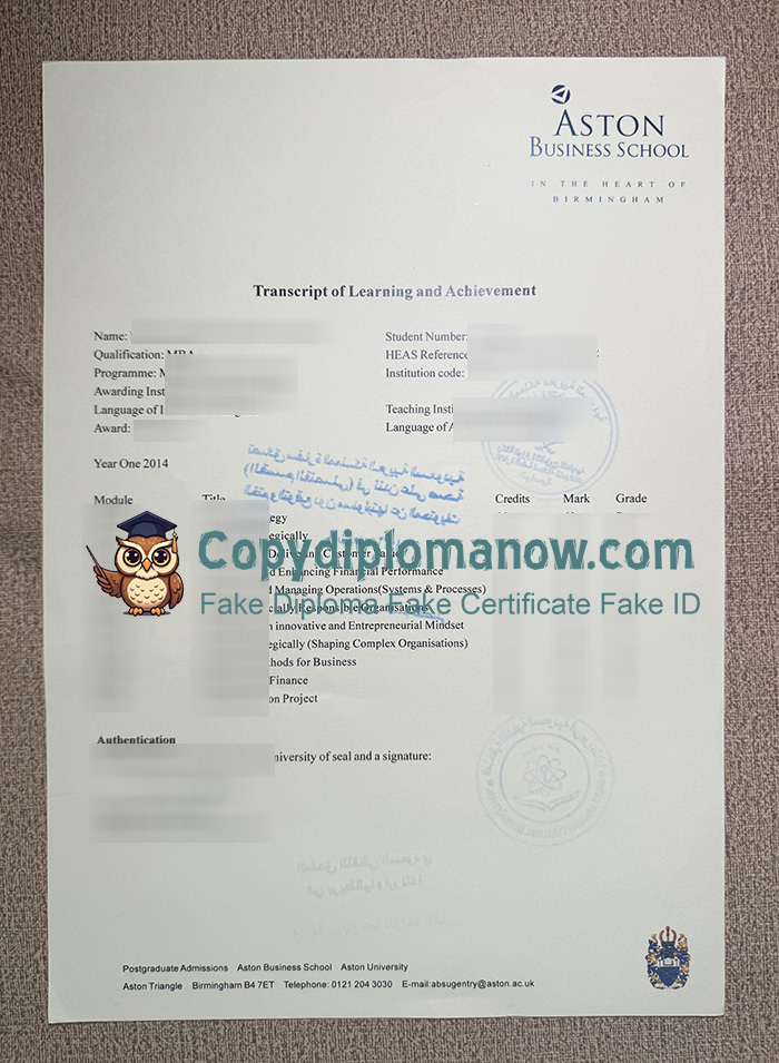 Aston Business School Transcript