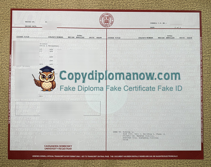 Cornell University Transcript