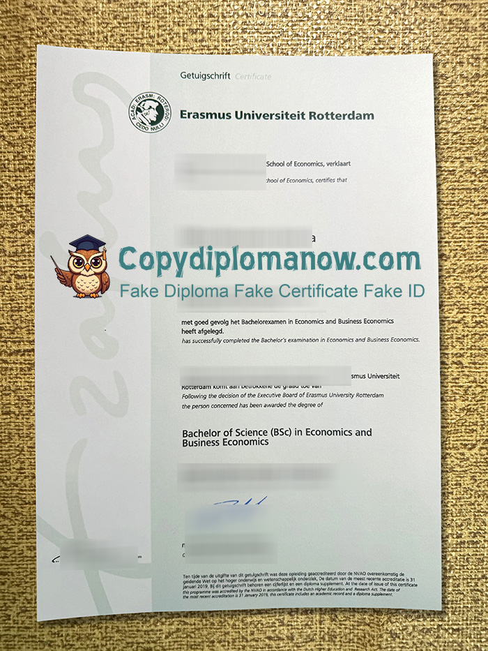 Erasmus Universiteit Rotterdam Getuigschrift