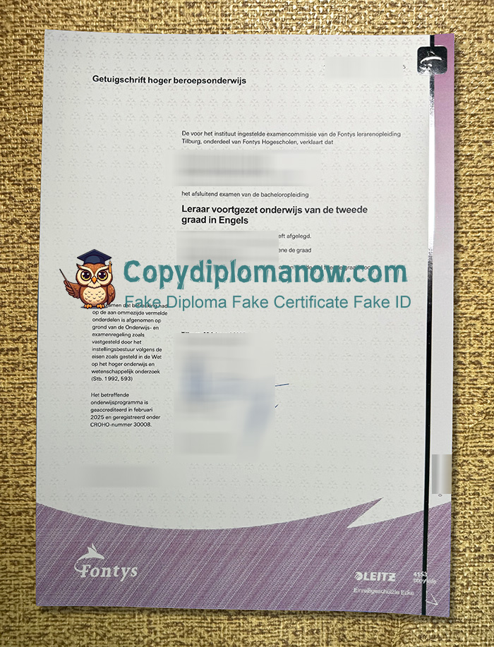 Fontys Hogescholen Getuigschrift