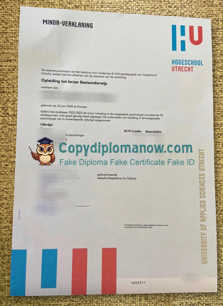 Hogeschool Utrecht Minor verklaring