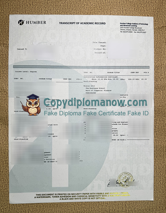 Humber Polytechnic Transcript