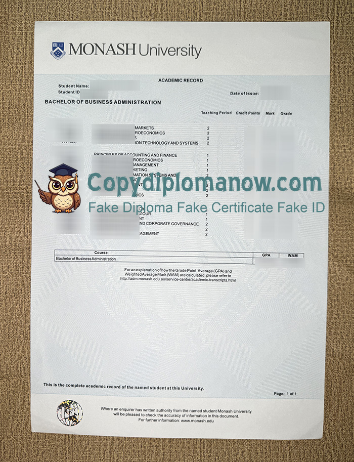Monash University Transcript