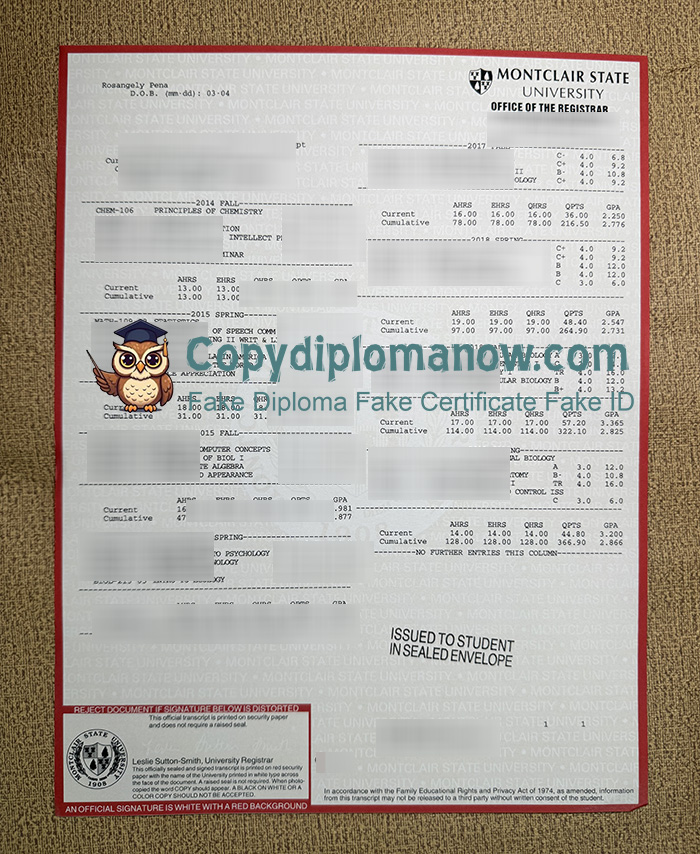 Montclair State University Transcript