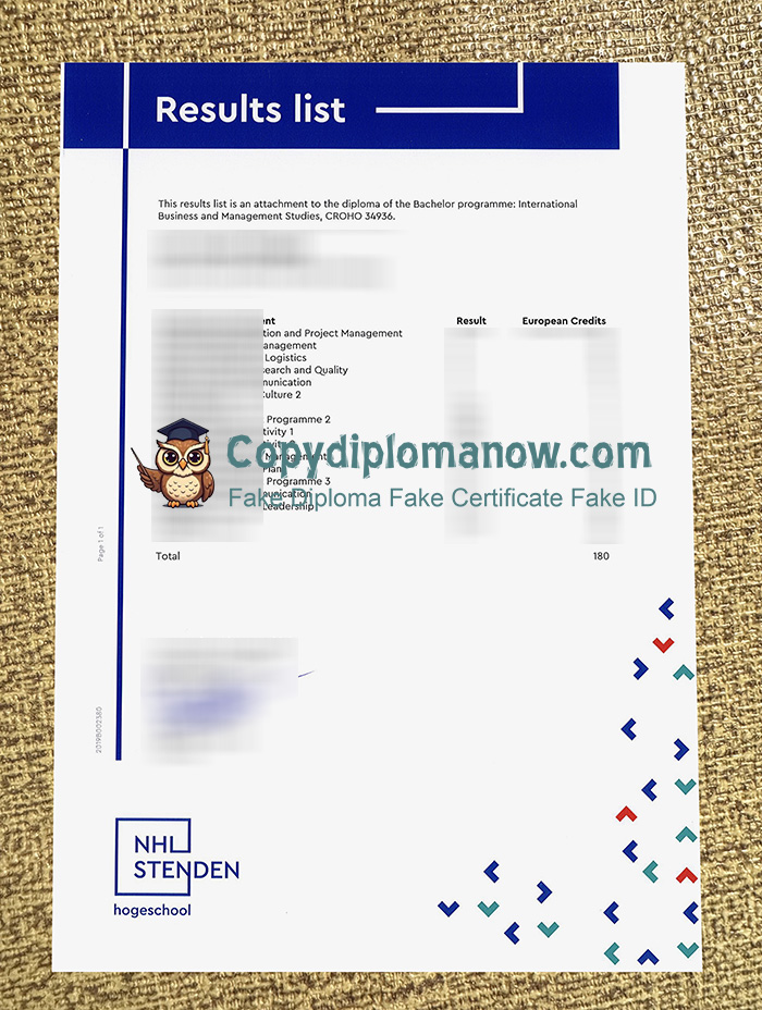NHL Stenden Hogeschool Transcript