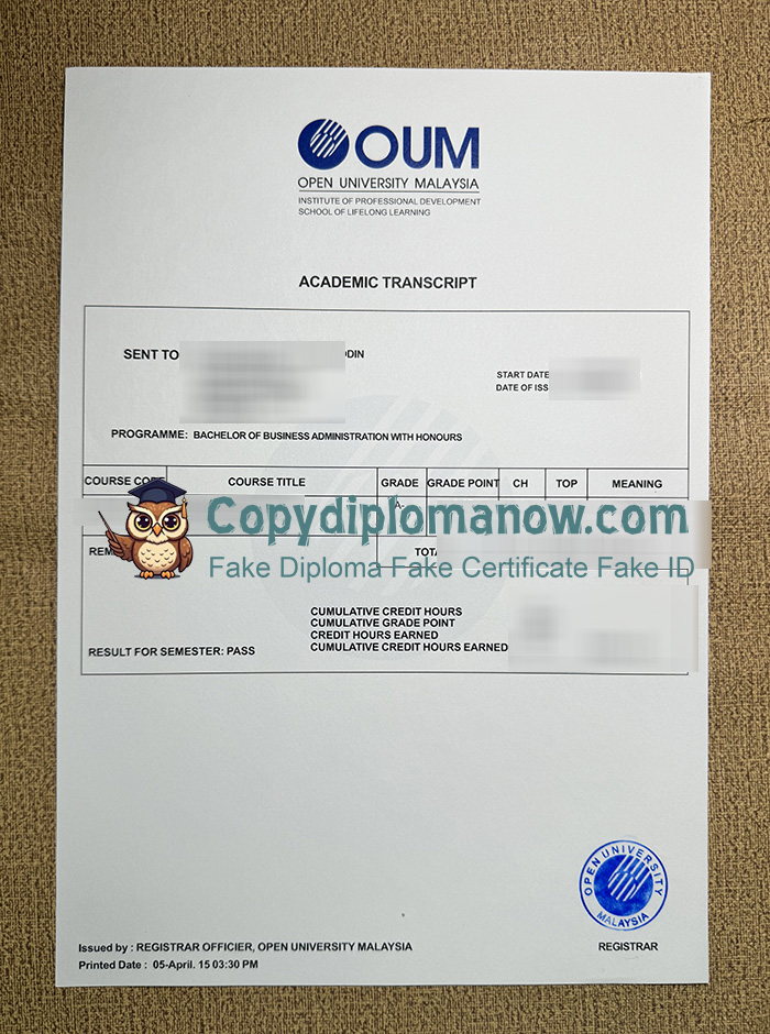 OUM Transcript, Open University Malaysia Transcript