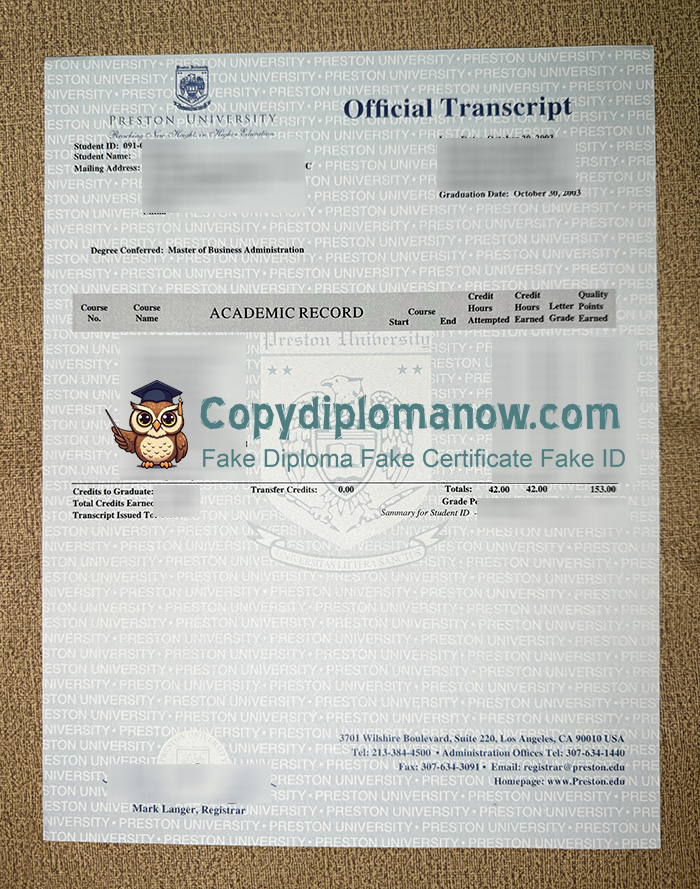 Preston University Transcript