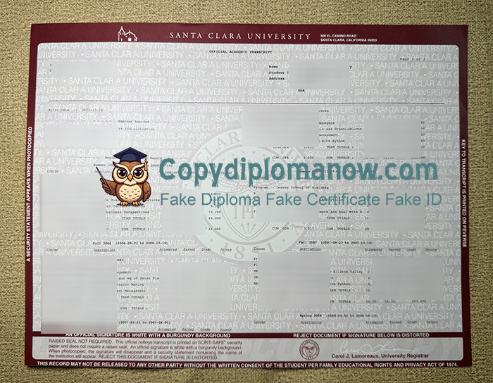 Santa Clara University Transcript