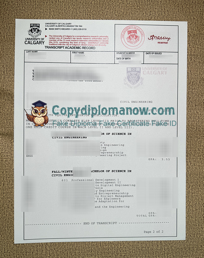 University of Calgary Transcript