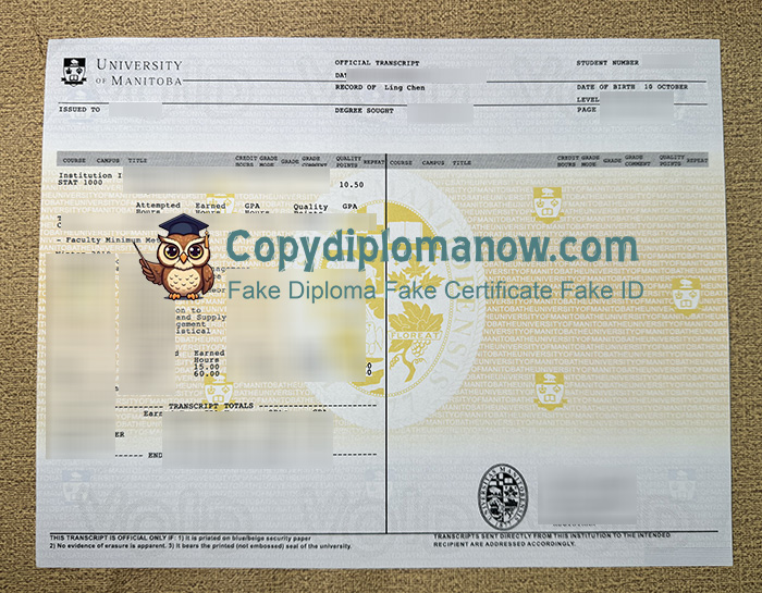 University of Manitoba Transcript