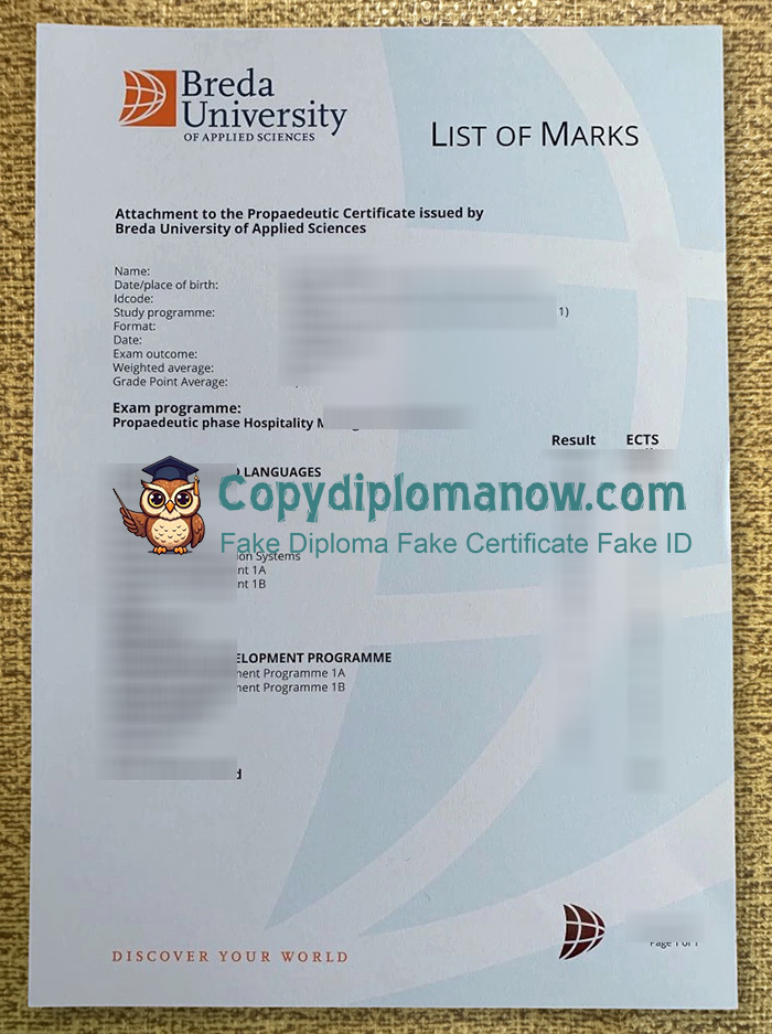 Breda University of Applied Sciences Transcript