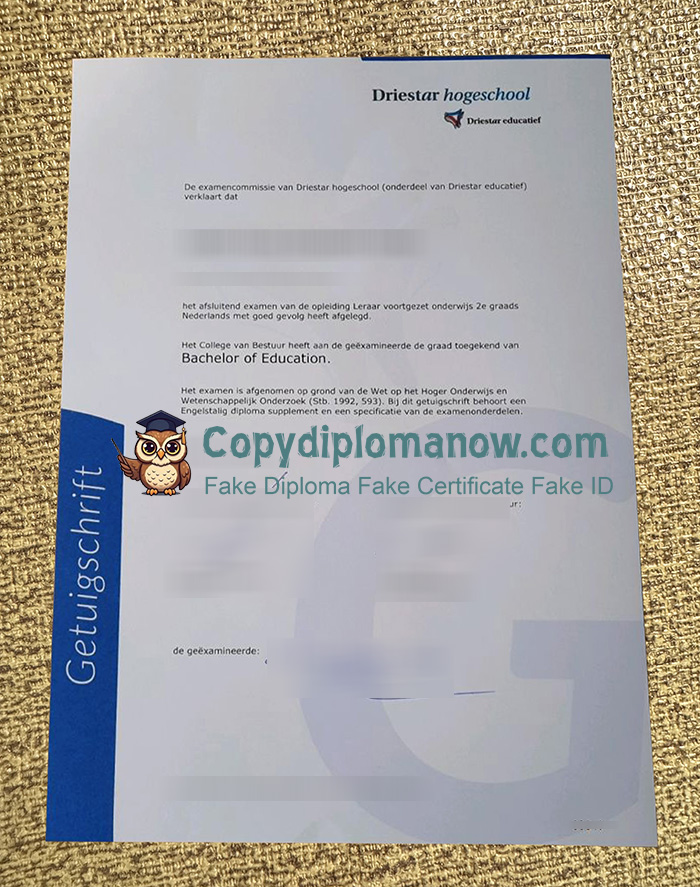 Driestar hogeschool Getuigschrift