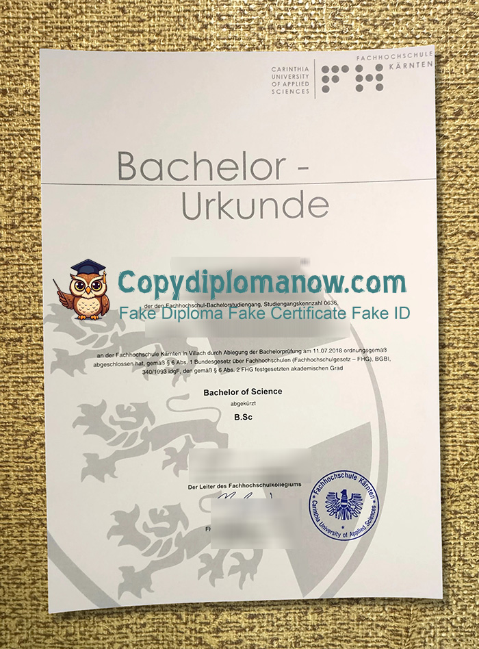 Fachhochschule Kärnten Urkunde, FH Kärnten Urkunde