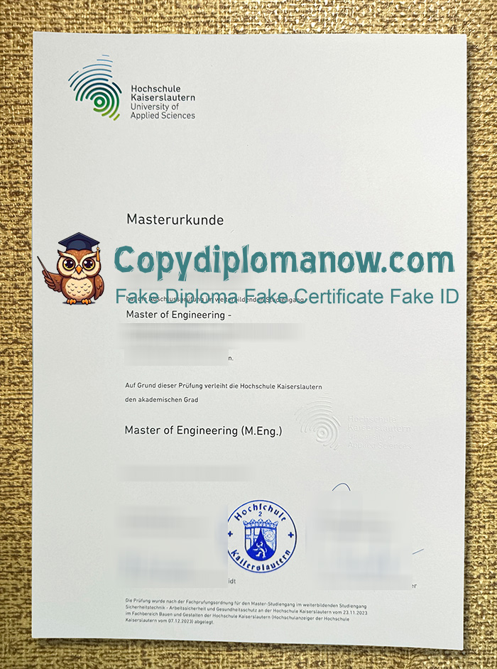 Hochschule Kaiserslautern Urkunde, University of Applied Sciences Kaiserslautern Diploma