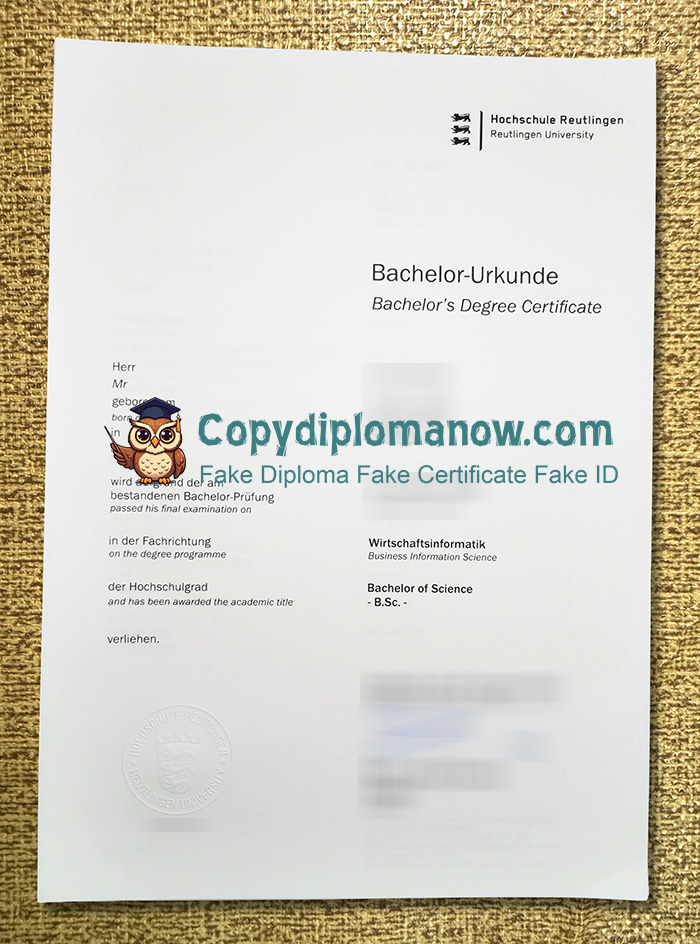 Hochschule Reutlingen Urkunde, Reutlingen University Diploma