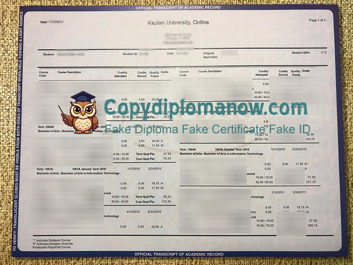 Kaplan University Transcript