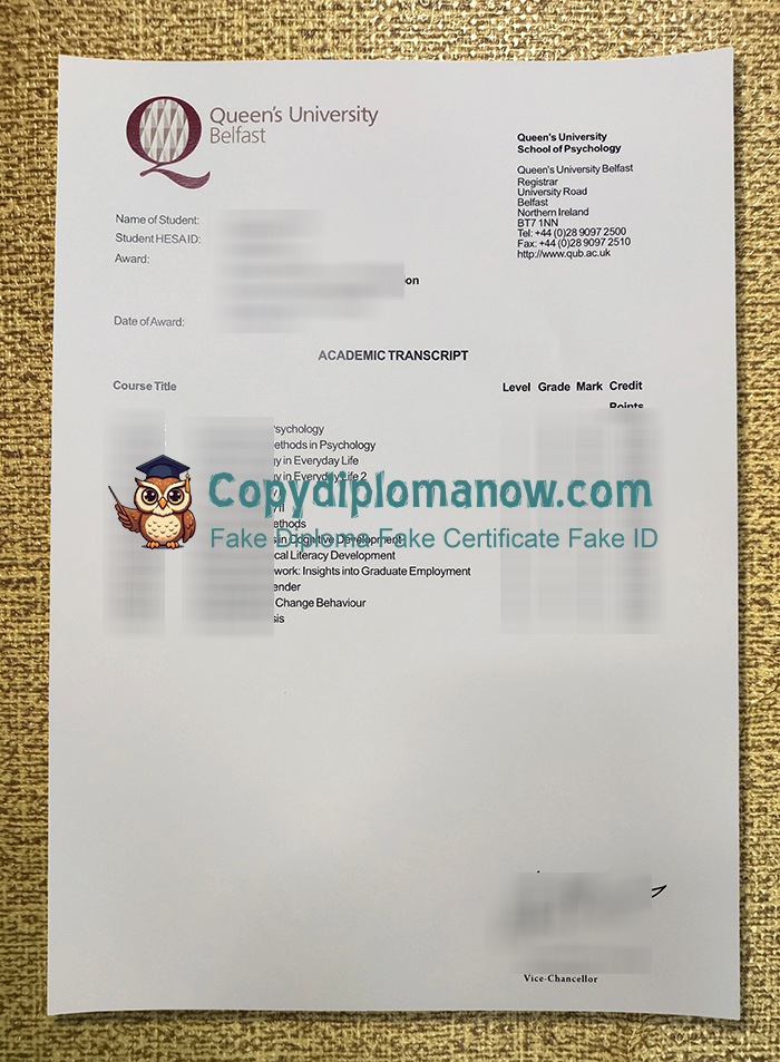 Queen's University Belfast Transcript, QUB Transcript