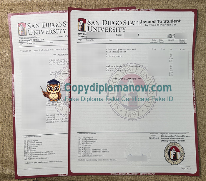 SDSU Transcript, San Diego State University Transcript