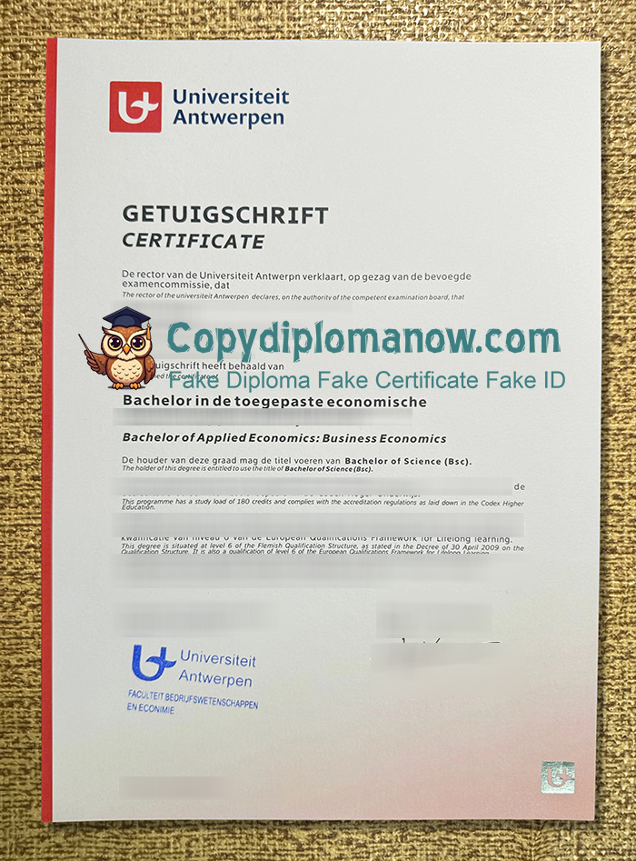 Universiteit Antwerpen Getuigschrift