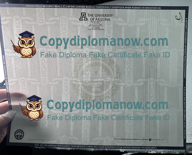 University of Arizona Transcript Watermarked paper