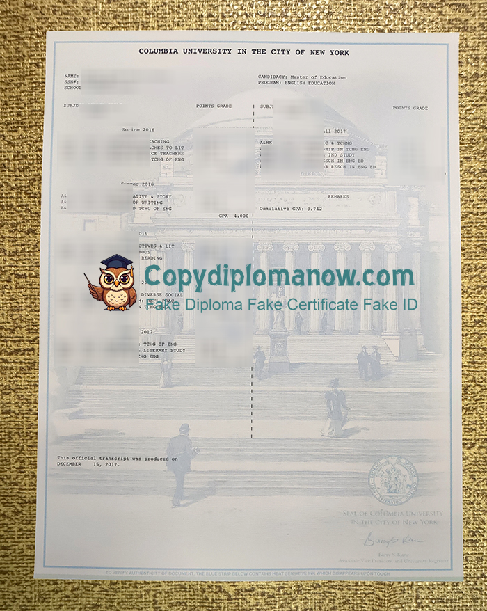 Columbia University Transcript