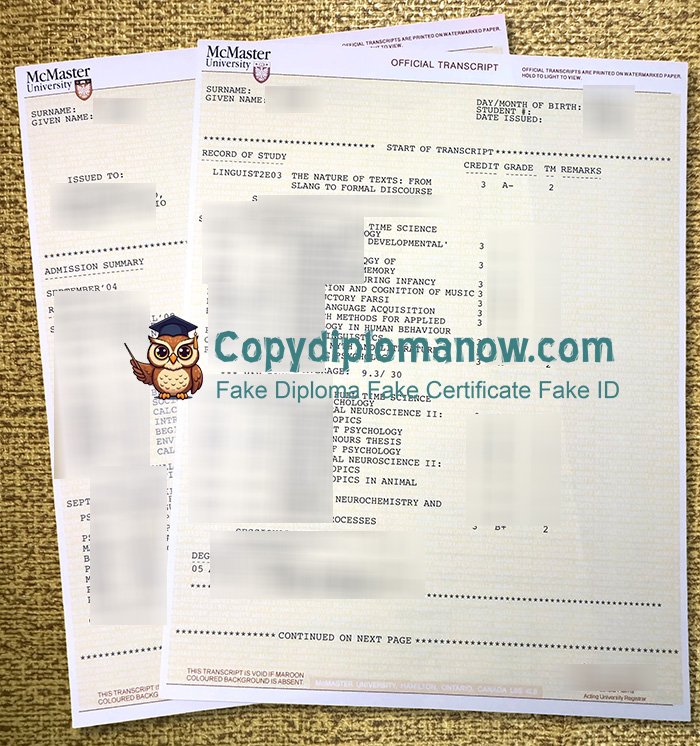 McMaster University Transcript