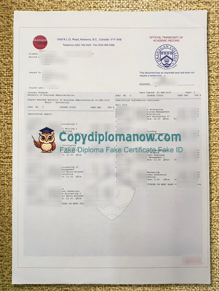 Okanagan College Transcript