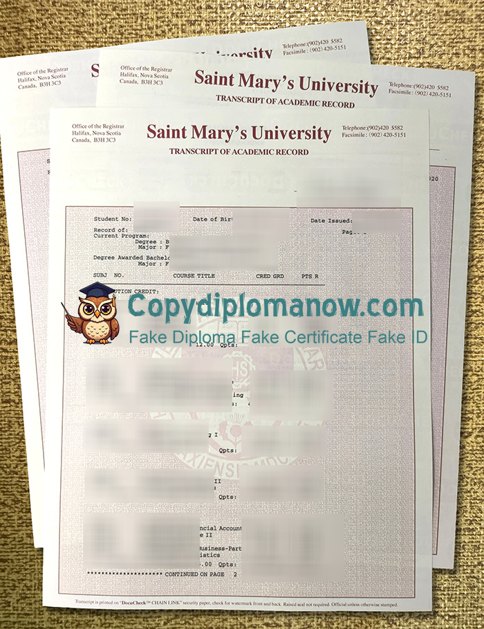 Saint Mary's University Transcript