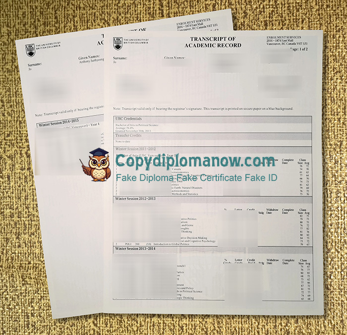 University of British Columbia Transcript, UBC Transcript