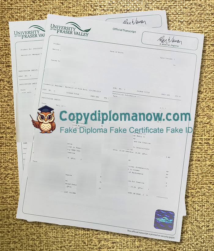 University of the Fraser Valley Transcript, UFV Transcript