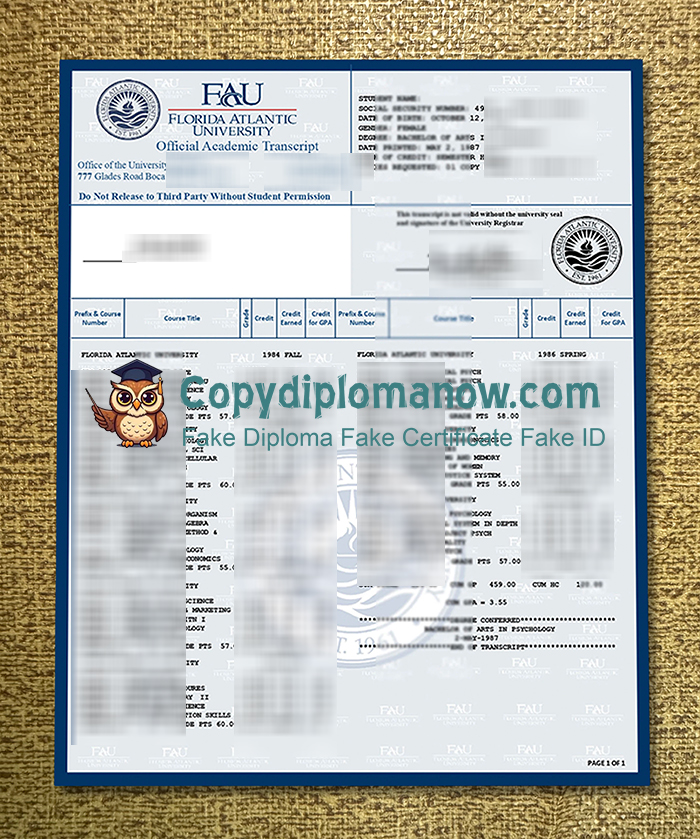 Florida Atlantic University Transcript, FAU Transcript
