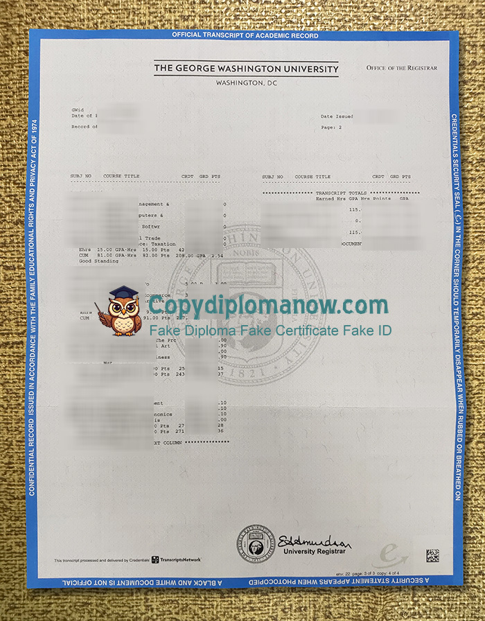 GWU Transcript, George Washington University Transcript