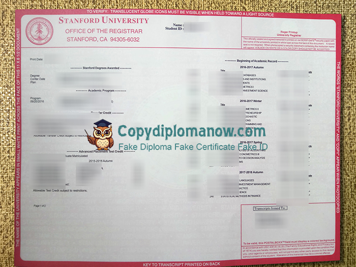 Stanford University Transcript