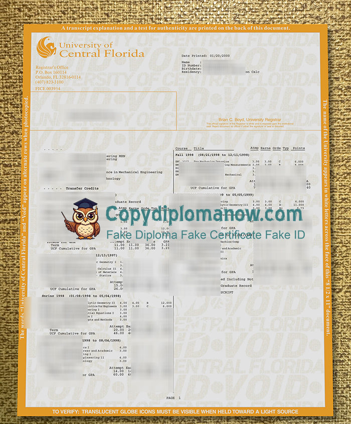 University of Central Florida Transcript, UCF Transcript