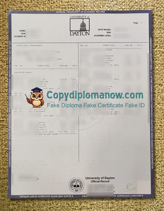 University of Dayton Transcript