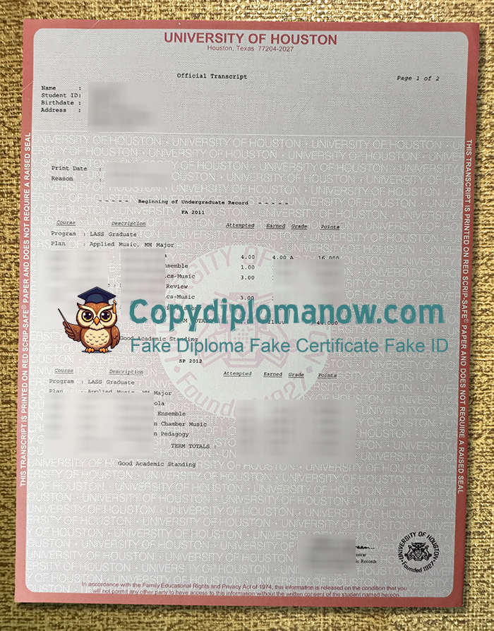 University of Houston Transcript