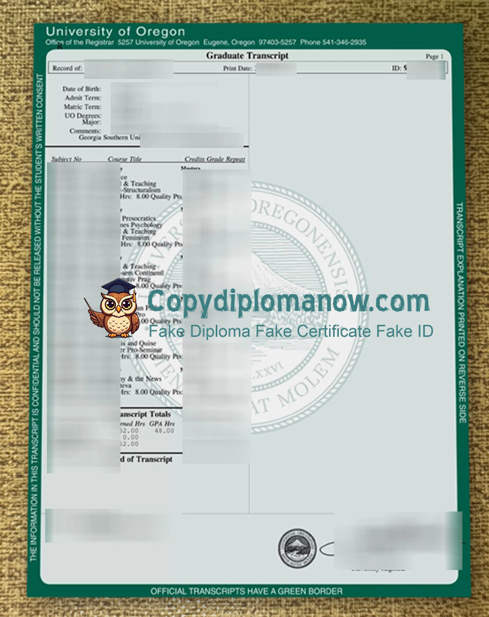 University of Oregon Transcript