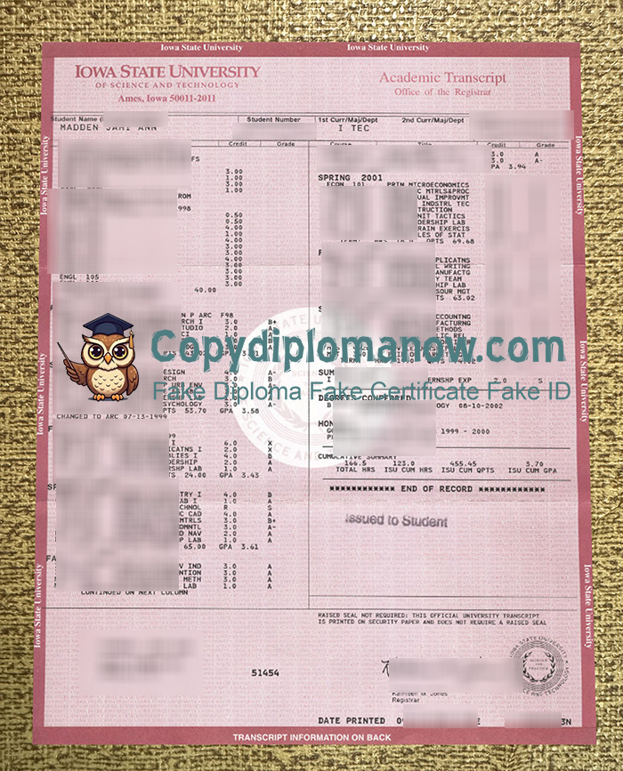 Iowa State University Transcript