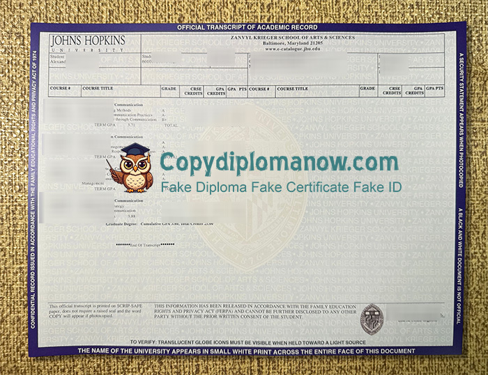 Johns Hopkins University Transcript, JHU Transcript