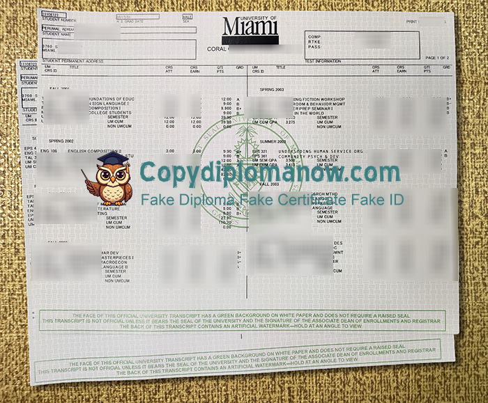 University of Miami Transcript