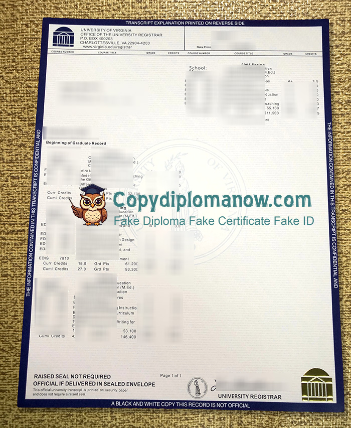 University of Virginia Transcript, UVA Transcript