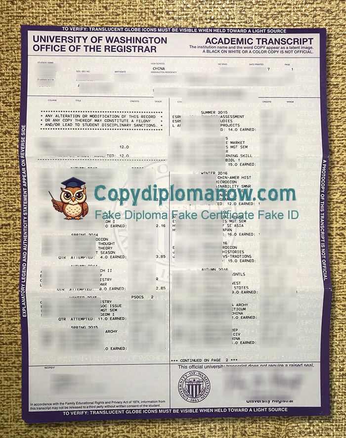 University of Washington Transcript