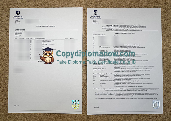 University of South Australia Transcript, UniSA Transcript